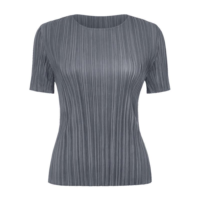

Women s Solid Pleated Short Sleeve Summer Top - Casual, Comfortable T-shirt One Size
