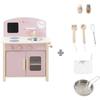 Wooden Kitchen for Children - ROBA - Equipped with Accessories - Pink / Natural
