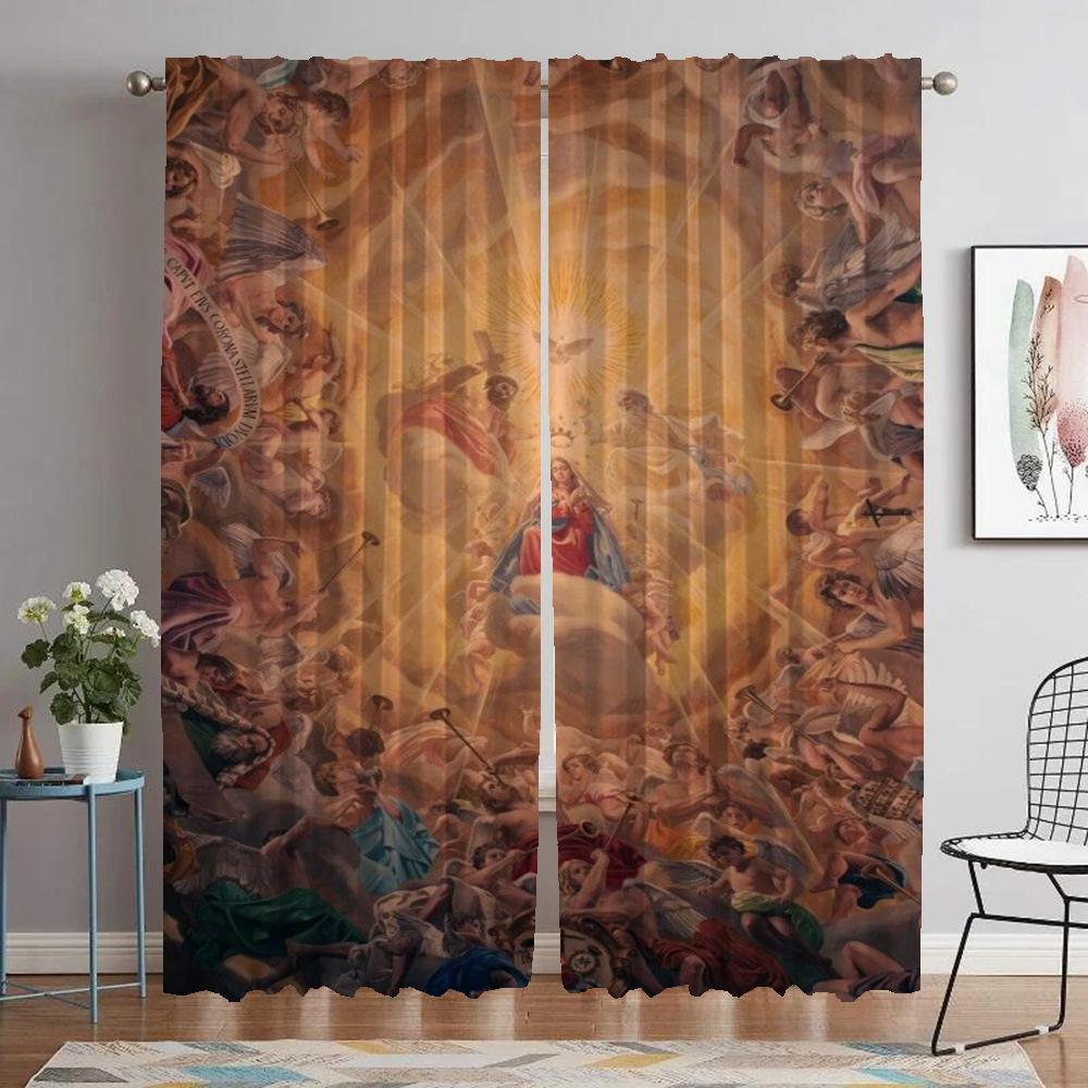 

Anti-mosquito Curtains for Living Room Virgin Mary Shades Partition Window Curtain for Room 2 Panel Halloween Decoration Kitchen W50xH70cmx2pcs-CL