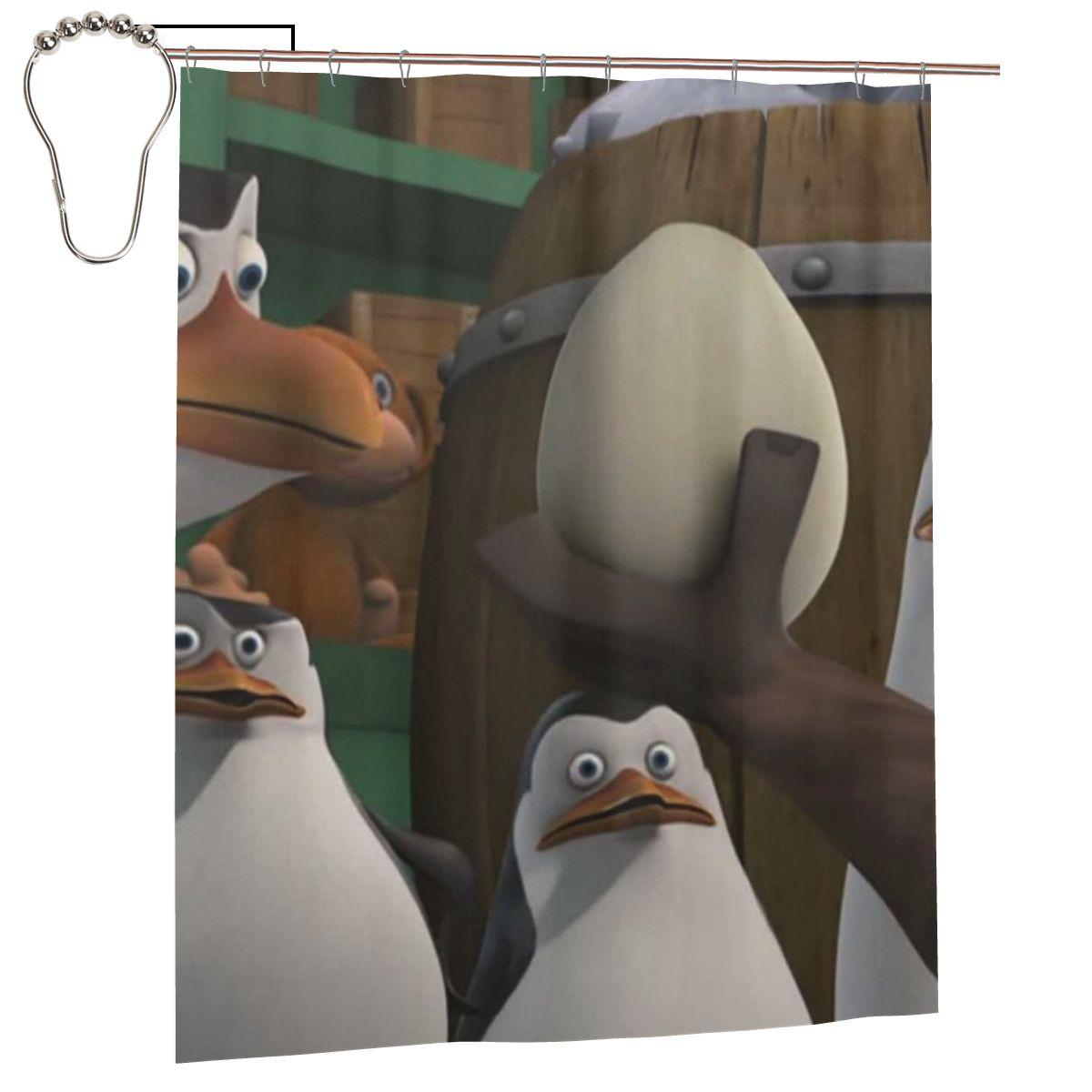 Pose Penguins Of Madagascar Shower Curtain Bathroom Polyester Waterproof Bath Curtains With Hooks W60H190(CM)-1 Pcs