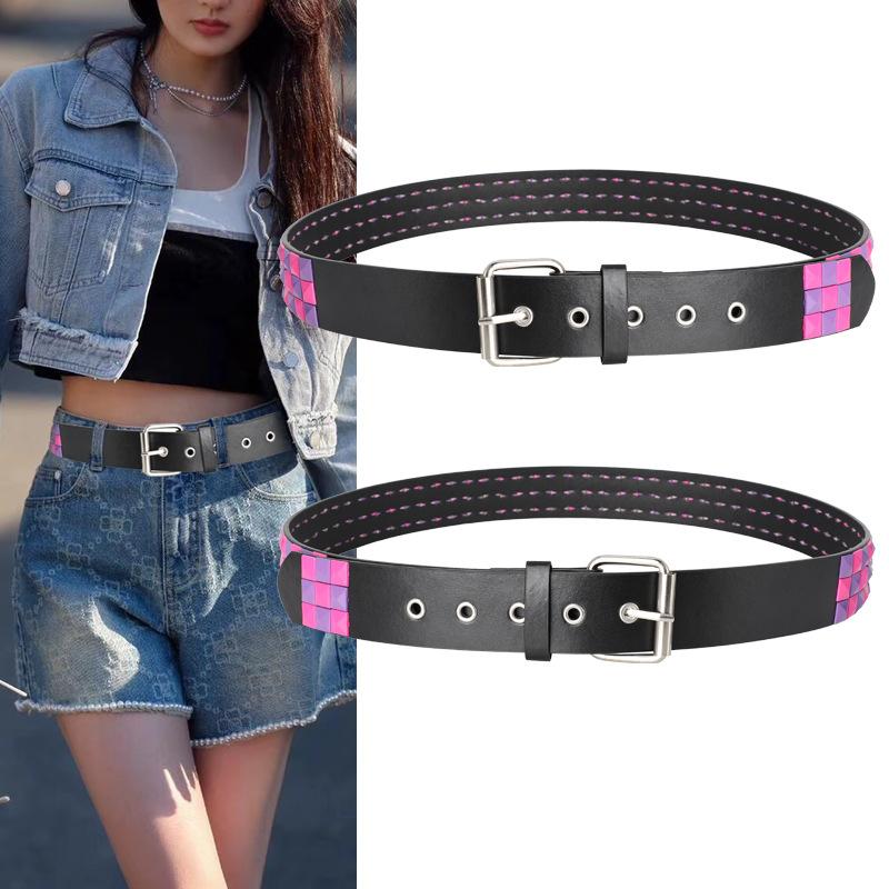 

Многоцветный ремень с заклепками Тяжелый металлический ремень Мужской Женский Панк Хип-хоп Рок стиль Ремень Джинсовый ремень Y2K Ремень Украшение Женский ремень