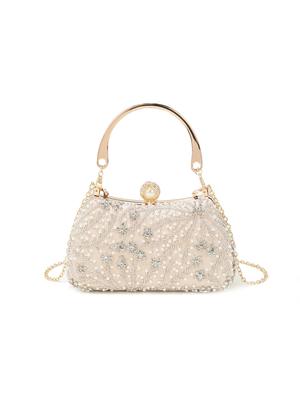 Gorgeous and Shiny Heavy Handmake Diamond-studded Rhinestones Beaded Flower Pattern Hand Party Wedding Evening Bag