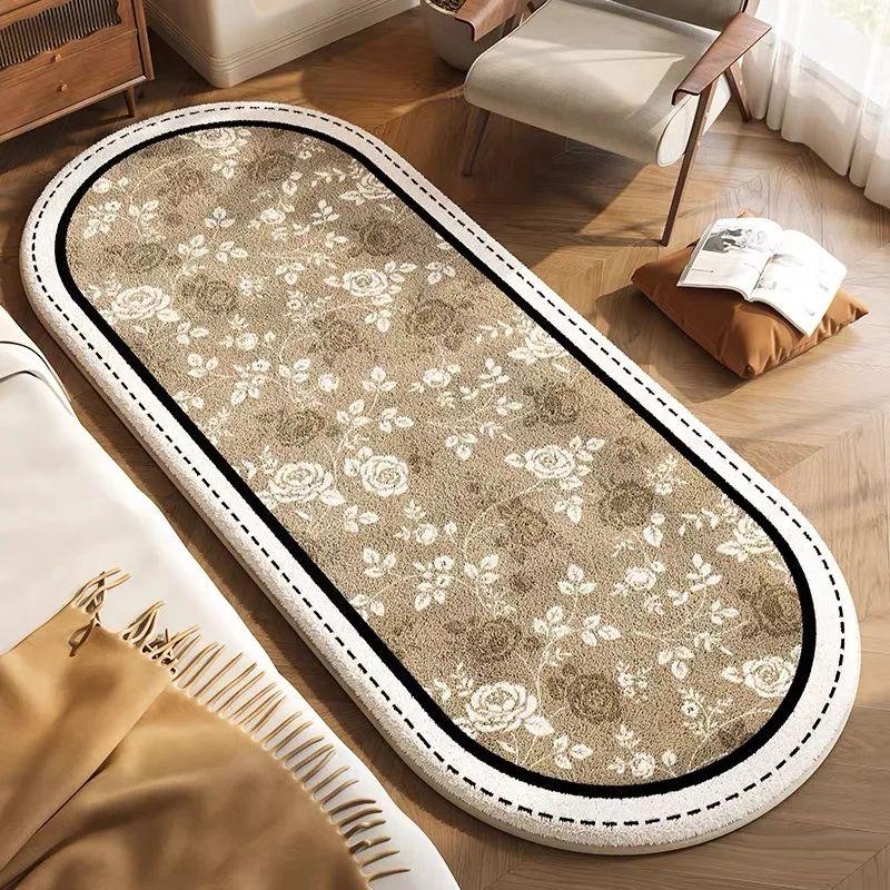 Ovaler Kamelien-Imitationskaschmir-Teppich Kleiner Duft Mädchen Schlafzimmer Dekoration Bettdecke Zuhause Langer Streifen Bodenteppich