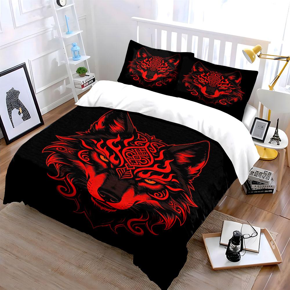 Red wolf with swirls. Bedding sets Duvet cover sets Duvet covers Pillowcases(1 * Duvet Cover 2 * Pillowcases without duvet insert)