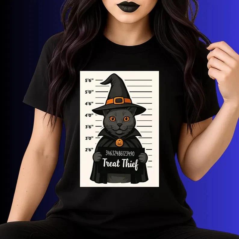 Halloween Cat Shirt Witchy T Shirt Men Women UNisex 1 4XL