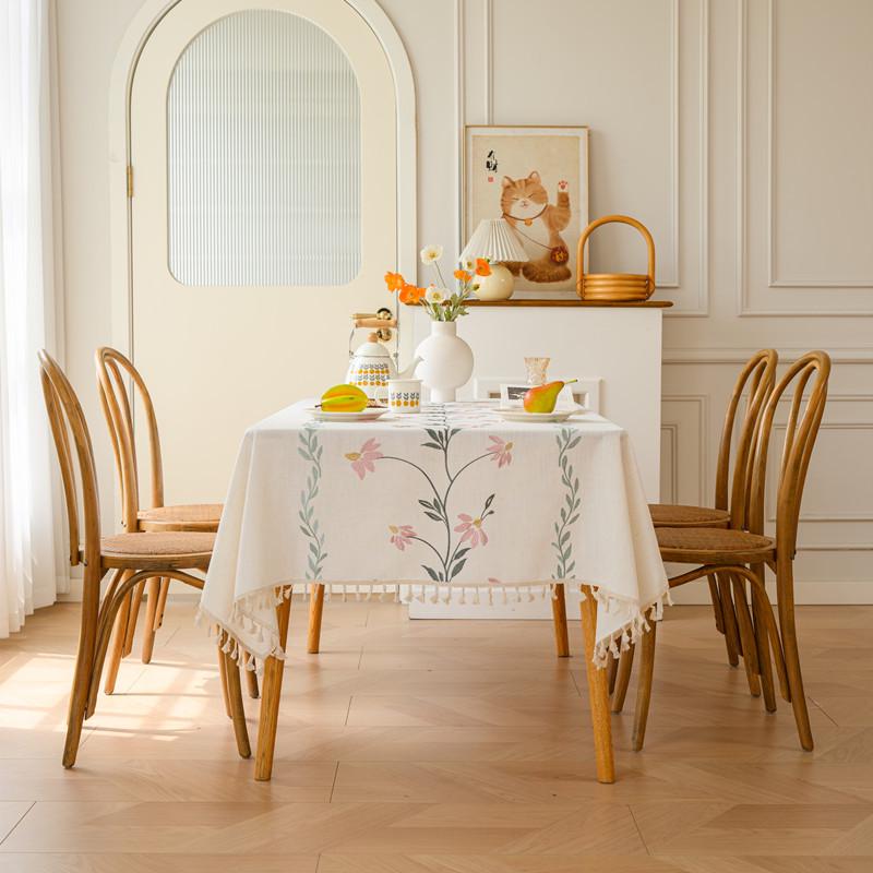 Cross-border Embroidered Plaid Floral Tassel Tablecloth for Coffee & Dining Tables