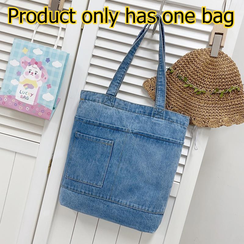 

1pcs Fashion Casual Denim Tote Bag Large Capacity Shoulder Handbag for Outdoor Travel Student Daily & Commute Use небесно-голубой