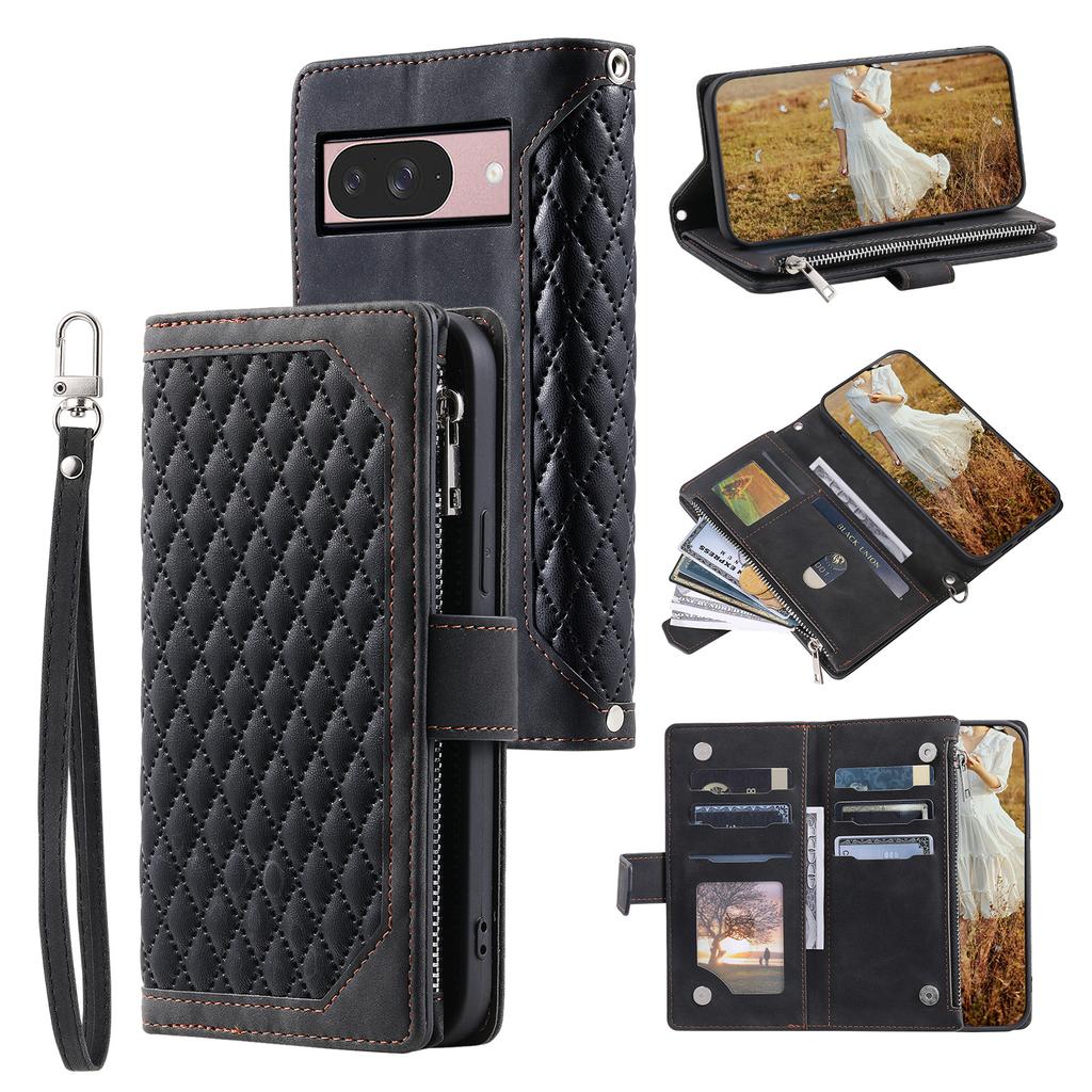 Style 005 For Google Pixel 9/9 Pro Wallet Case Rhombus PU Leather Zipper Phone Cover