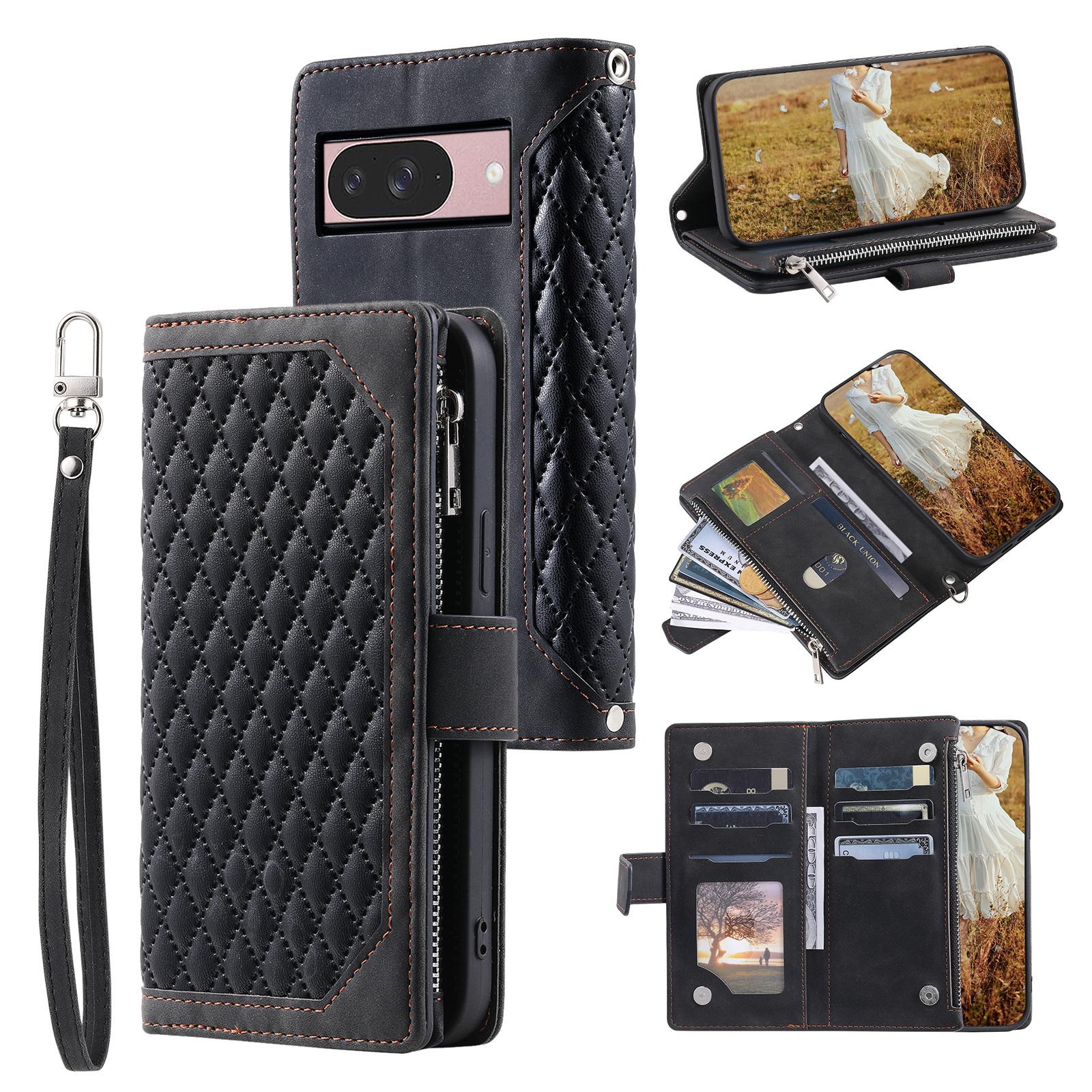 

Style 005 For Google Pixel 9/9 Pro Wallet Case Rhombus PU Leather Zipper Phone Cover D