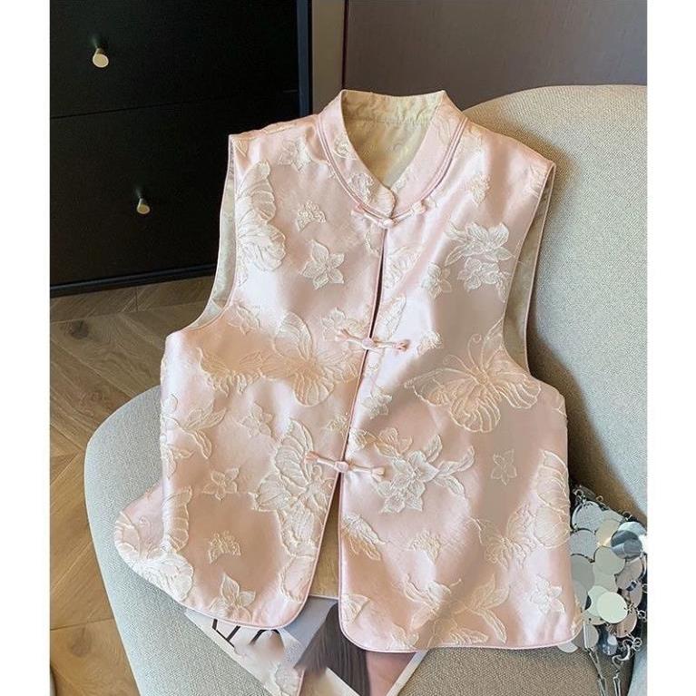 

Spring Summer Ladies Butterfly Embroidery Sleeveless Jacket Women Waistcoat Outwear Female Round Neck Vest Coat XL