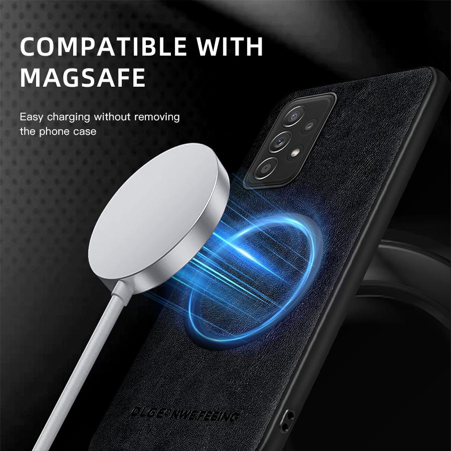 Classic Leather Wireless Charging For Magsafe Magnetic Case For Samsung Galaxy A52 A52S 4G 5G Soft Back Cover