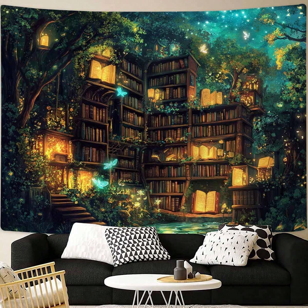 

1pc Fantasy Forest Library Tapestry, Multi - Season Universal for Bedroom Living Room Wall Decor, Polyester 2D Flat Decor 40X60cm