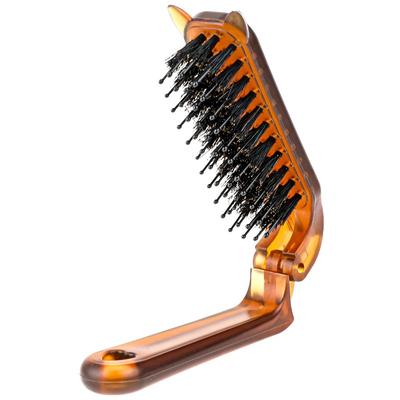 Foldable Boar Bristle Hair Brush with Scalp Massager – Portable Travel Styling Comb