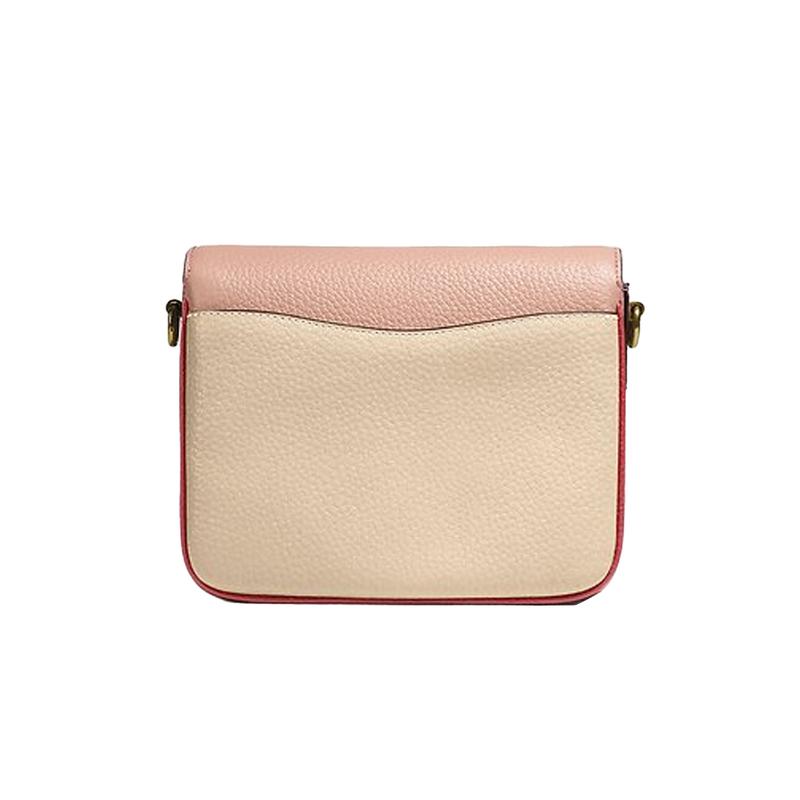 Coach Cassie 19 Color Block C Buckle Flap Leather Messenger Bag Handy Shoulder Crossbody Bag Small Women's Cherry Blossom Pink Rice Color Block