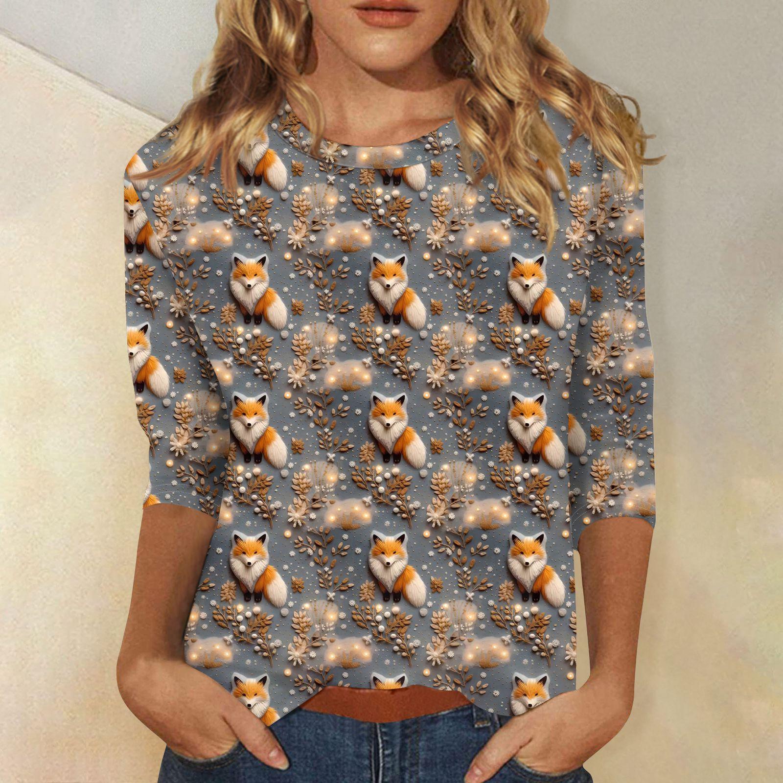 

Женский топ с круглым вырезом и рукавом четверть с принтом животных 3D XXXL