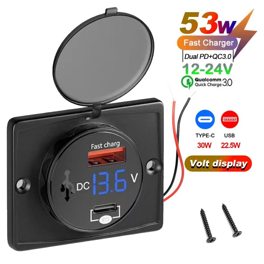 2-4 Ports USB Outlet QC 22.5W PD 30W Type-C Quick Charge & QC3.0 Panel Wall Mount Charger Adapter for Bus ATV Truck