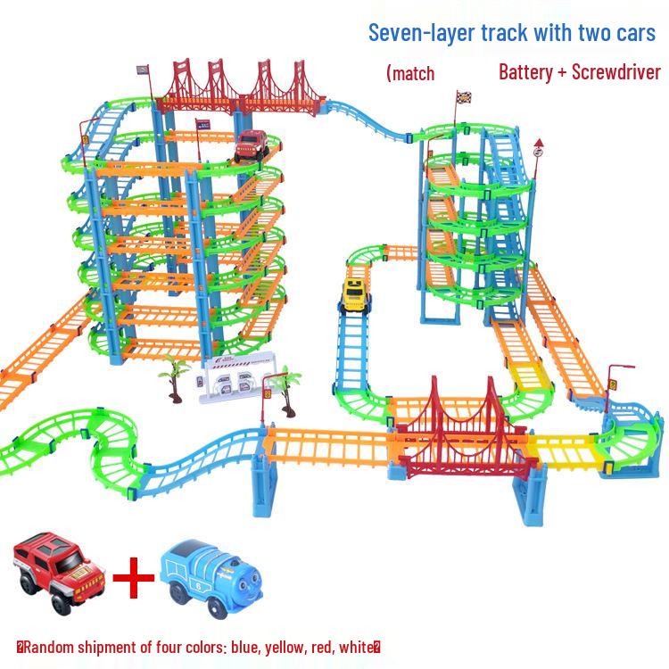 Seven-Layer Electric Train Track Toy: Educational Racing Car Assembly for Kids - Perfect Gift for Boys with Level-Crossing Feature