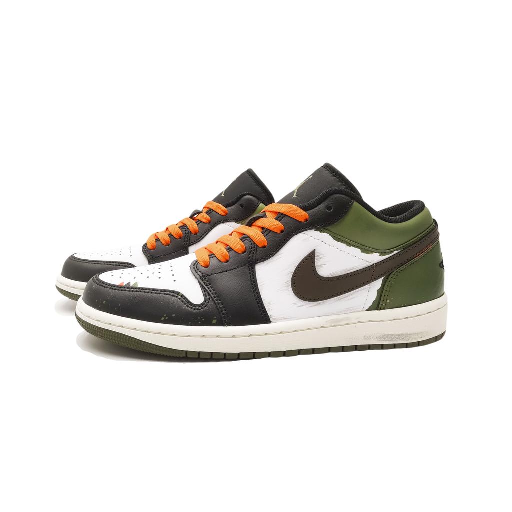 Jordan Air Jordan 1 Slip Resistant Abrasion Resistant Low Top Vintage Basketball Shoes Unisex Black White Green 553558-092(Team188-)