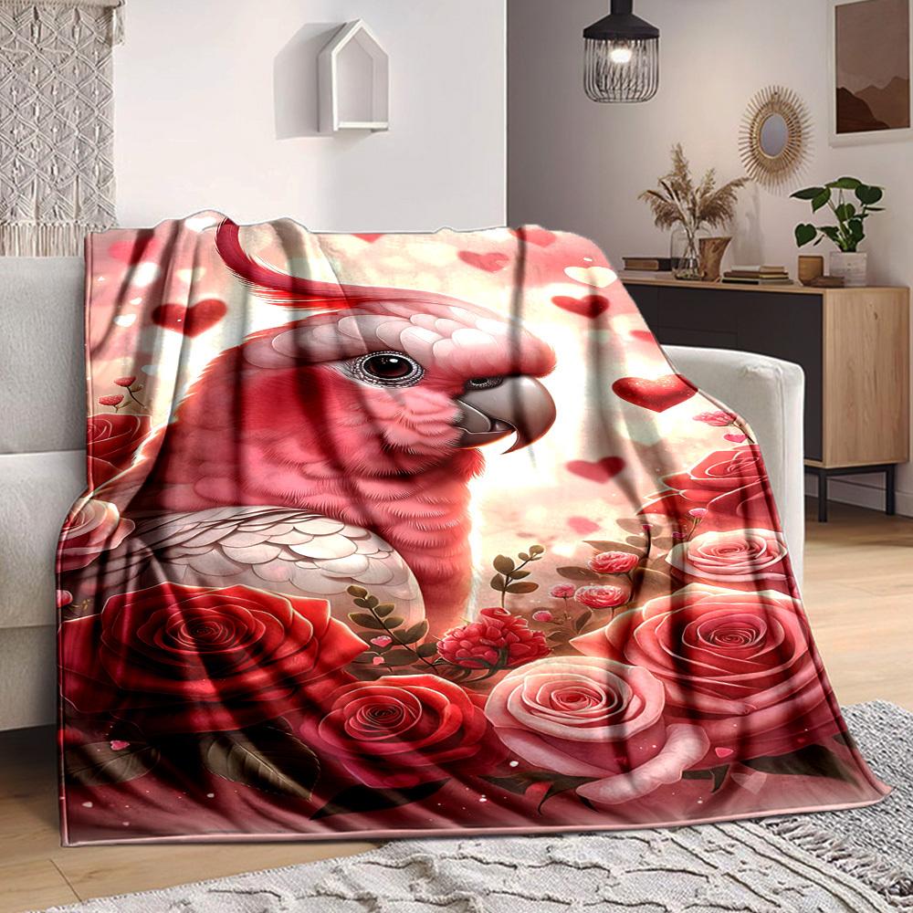 1pc Pink Parrot Blanket Lightweight Blanket Throw Blanket For Sofa, Bed, Travel, Camping, Livingroom, Office, Couch, Chair yy251010068
