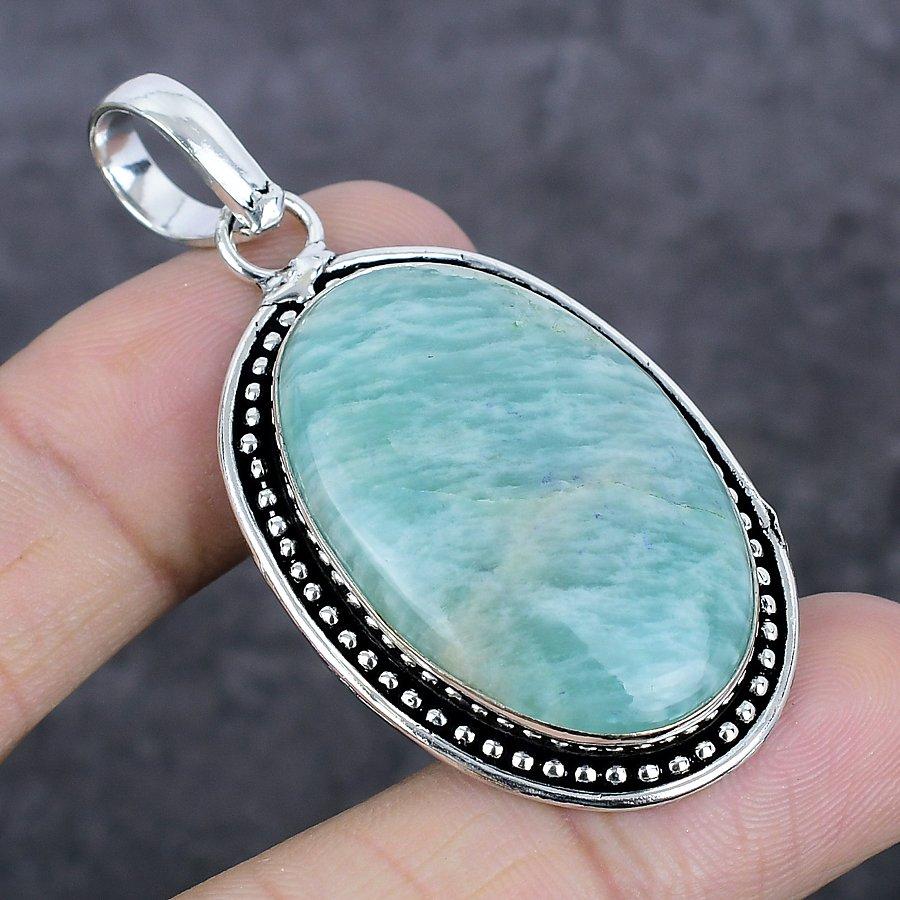 Naturalny kamień szlachetny Amazonit 925 Srebrny wisiorek biżuteria 2.36" p6G47