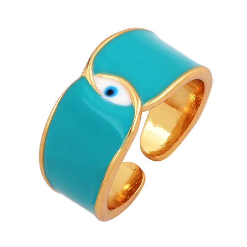 New Colorful Enamel Coated Zircon Finger Ring,Unique Eye Brass 18K Gold Plated Open Adjustable Rings Jewelry Findings Supply P34