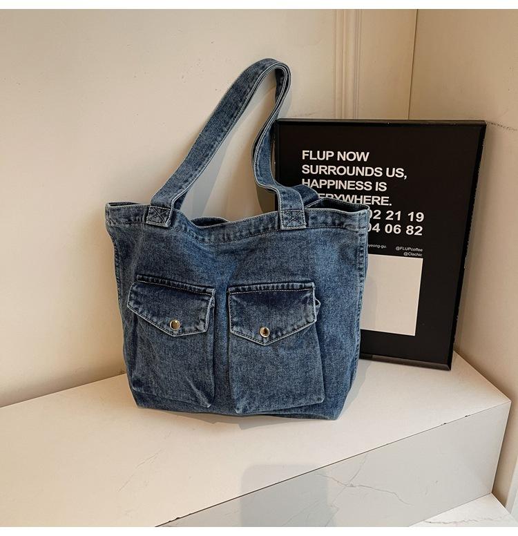Retro Design Women's Denim Shoulder Bags Large Capacity Ladies Travel Handbags Commuter College Girls Book Tote Shopper Bag