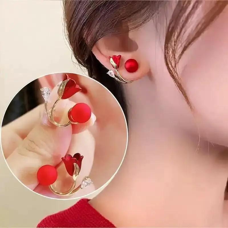 925 Silver Needle Korean Fashion Crystal Flower Earrings For Women Jewelry Trending Luxury Women's French Pearl Earrings