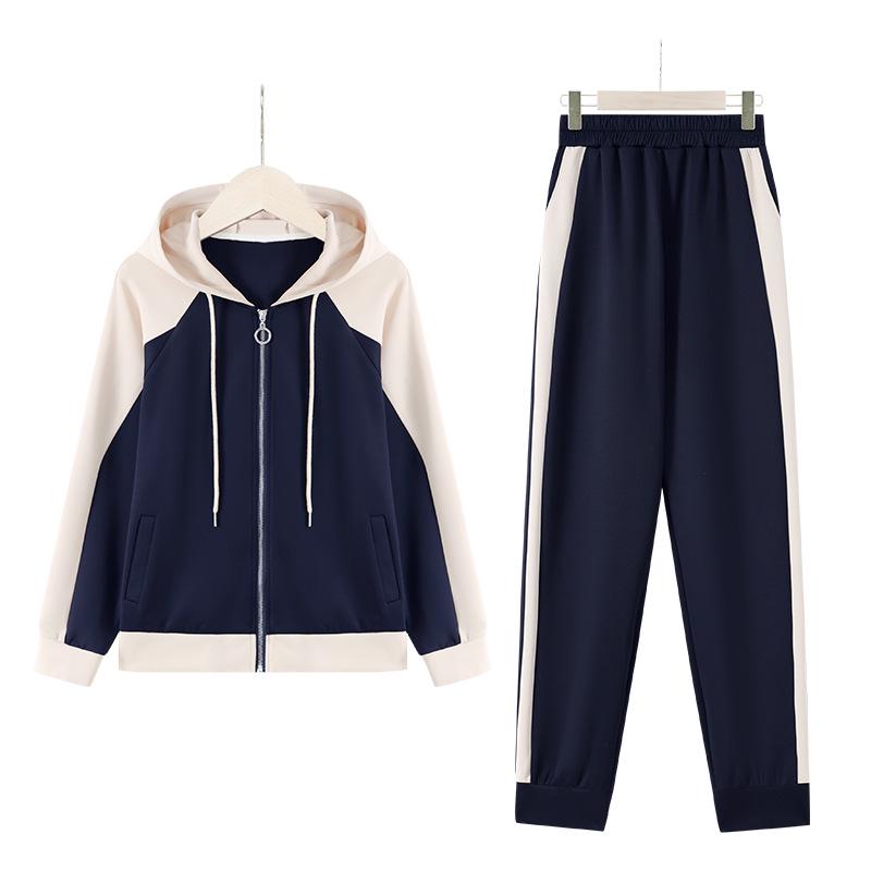 Spring Women's Casual Two-Piece: Loose Zipper Jacket & Elastic Waist Long Pants - For Middle-Aged and Elderly Women.