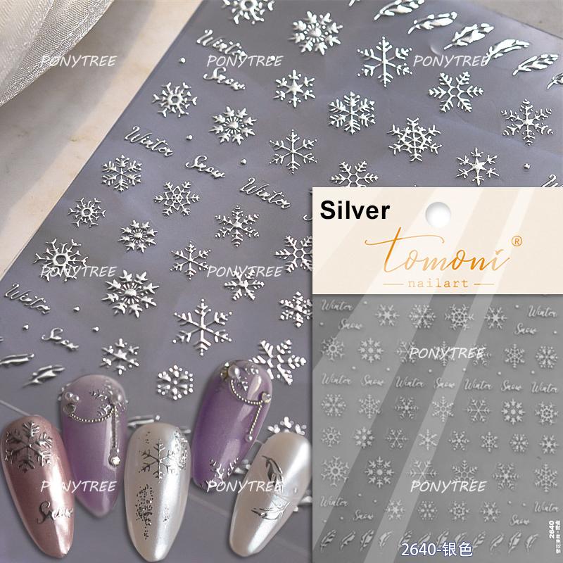 Silver White Snowflake Rhinestone Star Love Lace Winter Chic Snow Shiny Chic Delicate 5D Nail Art Stickers Manicure Decals