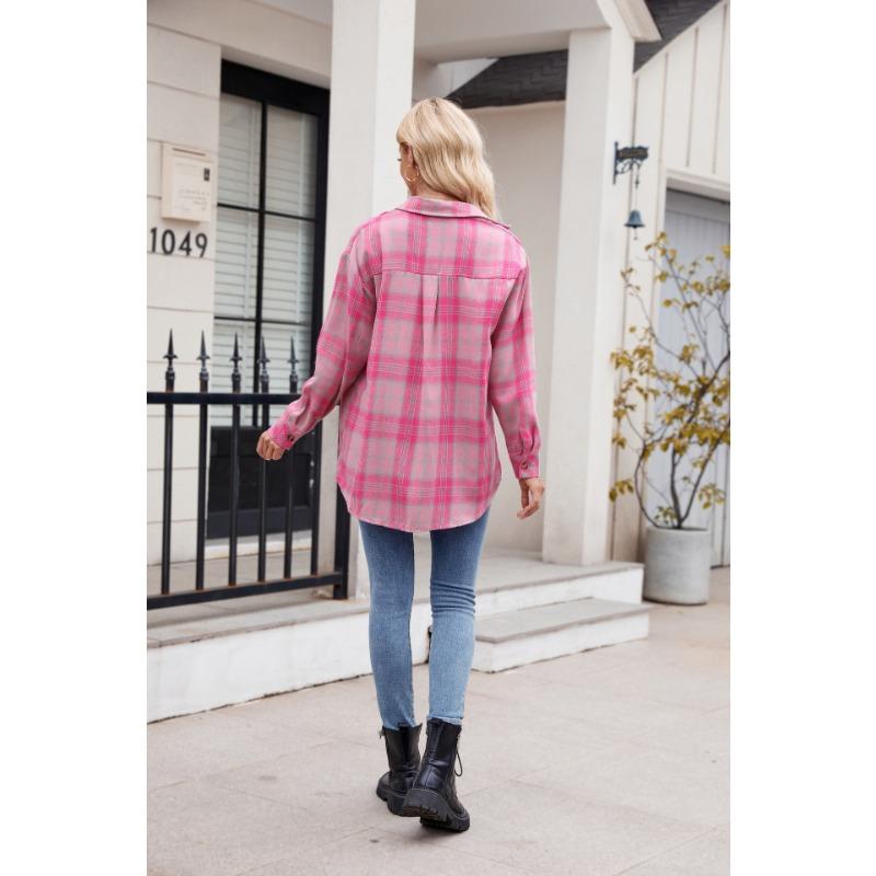 Vår og høst for kvinner Uformelt mote Spice Girls Løs rutete skjorte