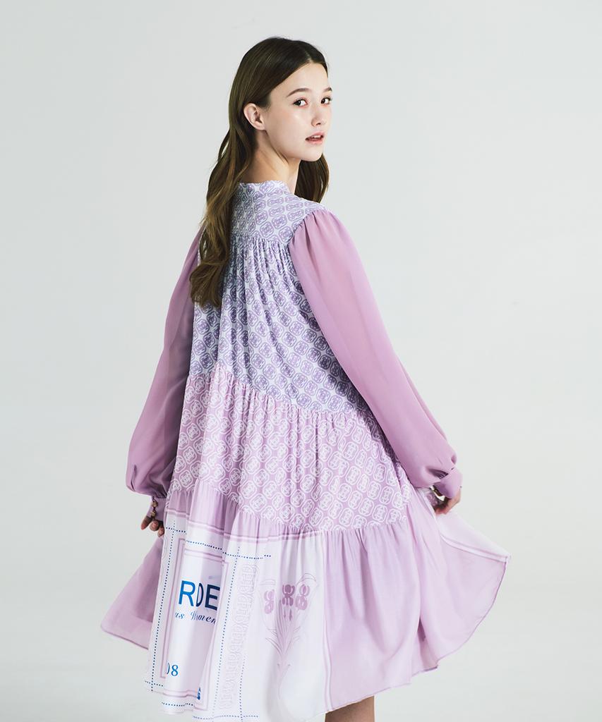 Aiseugadeuneiogongpal Monogram Print Chiffon Dress