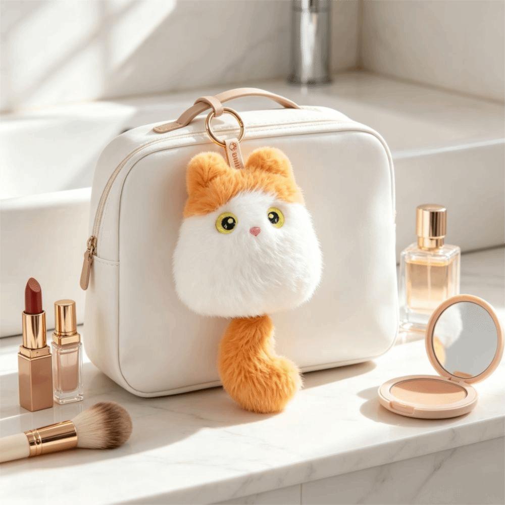 Cute Cat Cat Plush Pendant Oval Kitten Plush Keychain Cat Plush Doll Keychain  Birthday Gift