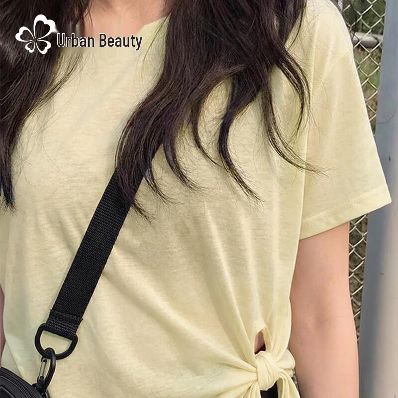 Women s Irregular Hem Tie-Waist Short Sleeve T-Shirt M