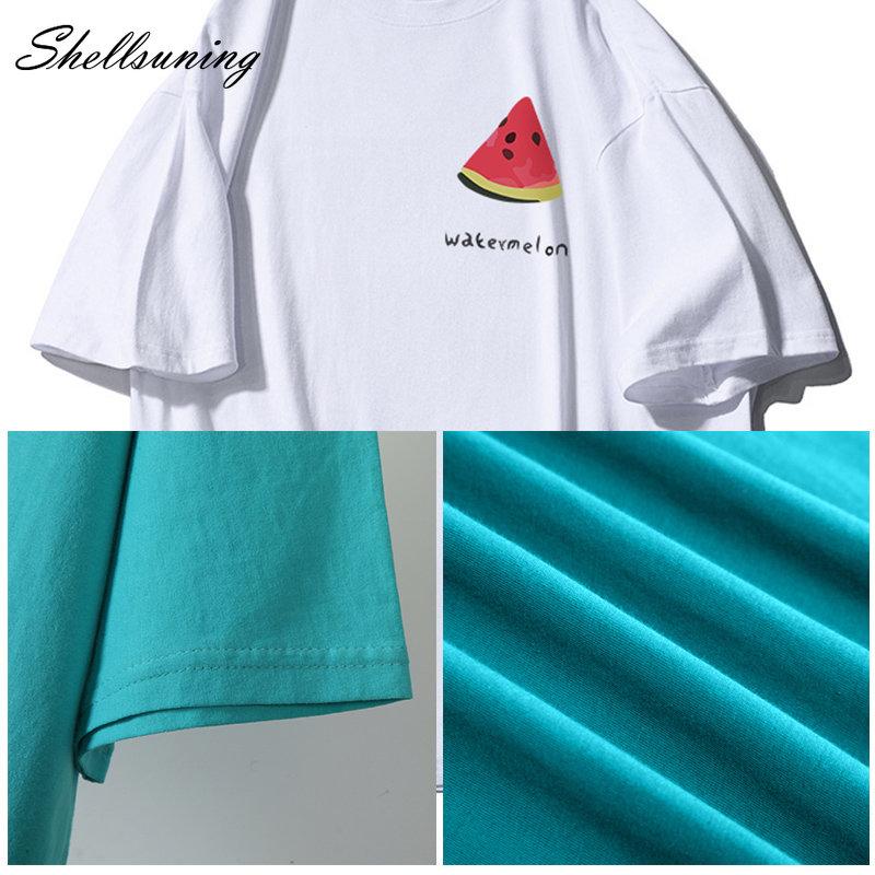 Shellsuning Tricouri casual din bumbac de vară cu decolteu în formă de O Tricouri cu grafic pentru femei drăguț pepene verde pentru femei, simplu, la modă, cu mâneci scurte, topuri fete