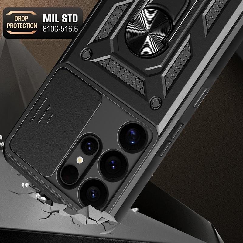 For Samsung Galaxy S25 Ultra Edge FE Plus Shockproof Armor Case Car Magnetic Ring Holder Phone Cover Compatible with Galaxy S25