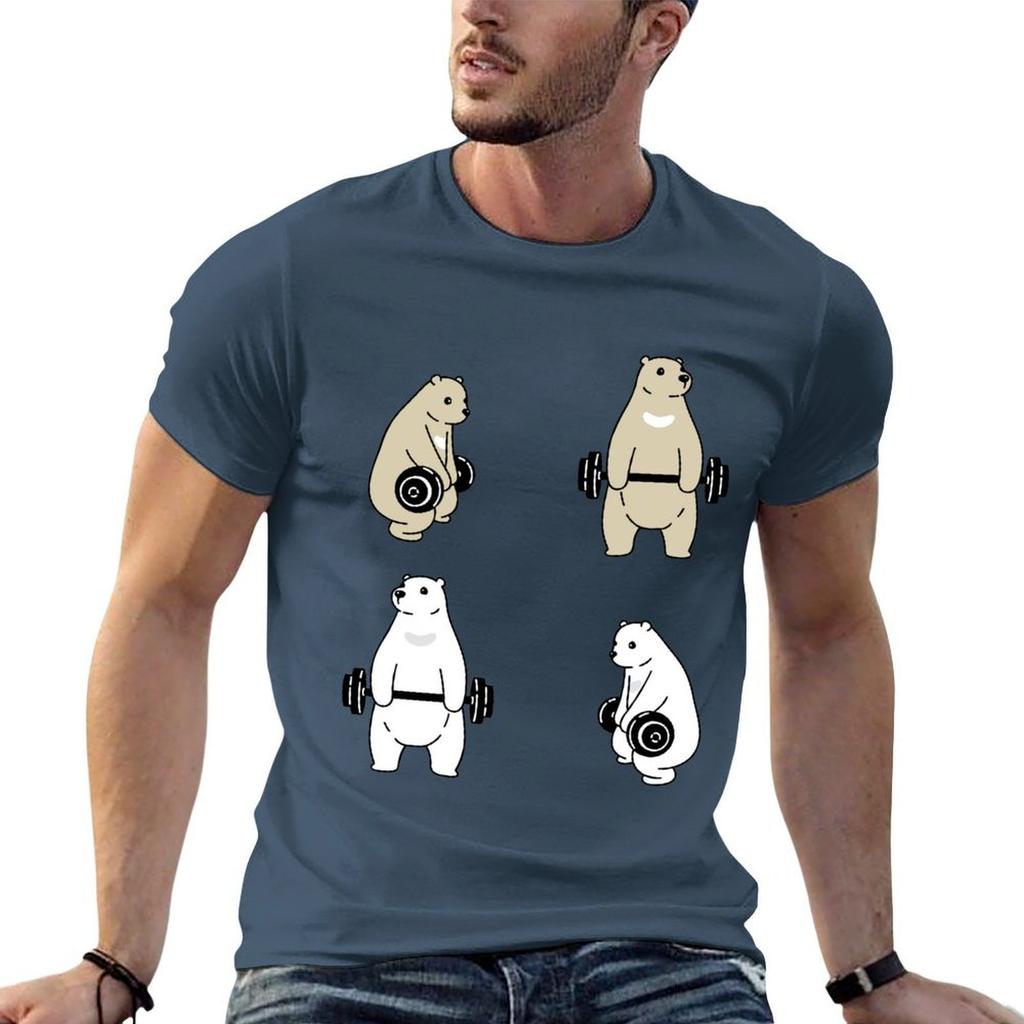 Bear polar cartoon character dumbbell sport gym training TShirt essential t shirt t shirt man casual TShirt