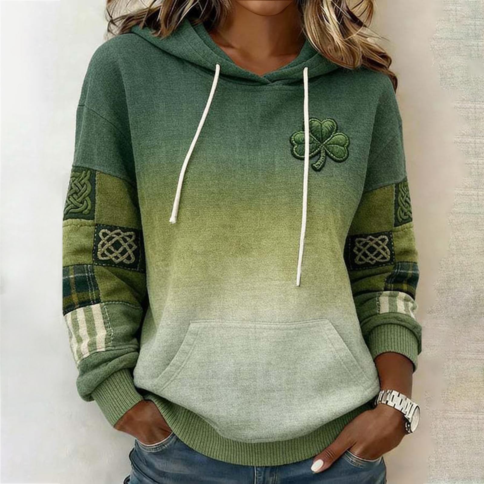

Women s Fashion Casual Long Sleeve Hooded St. Patrick s Day Print Sweatshirt S