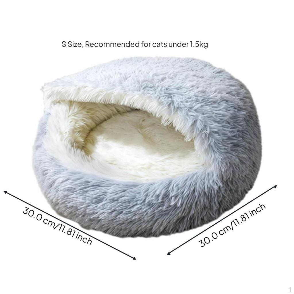 Cat Bed, SemiEnclosed Warm Plush Cave, nonslipSlip, Easy to Clean, snug Pet Bed Gray 30cm