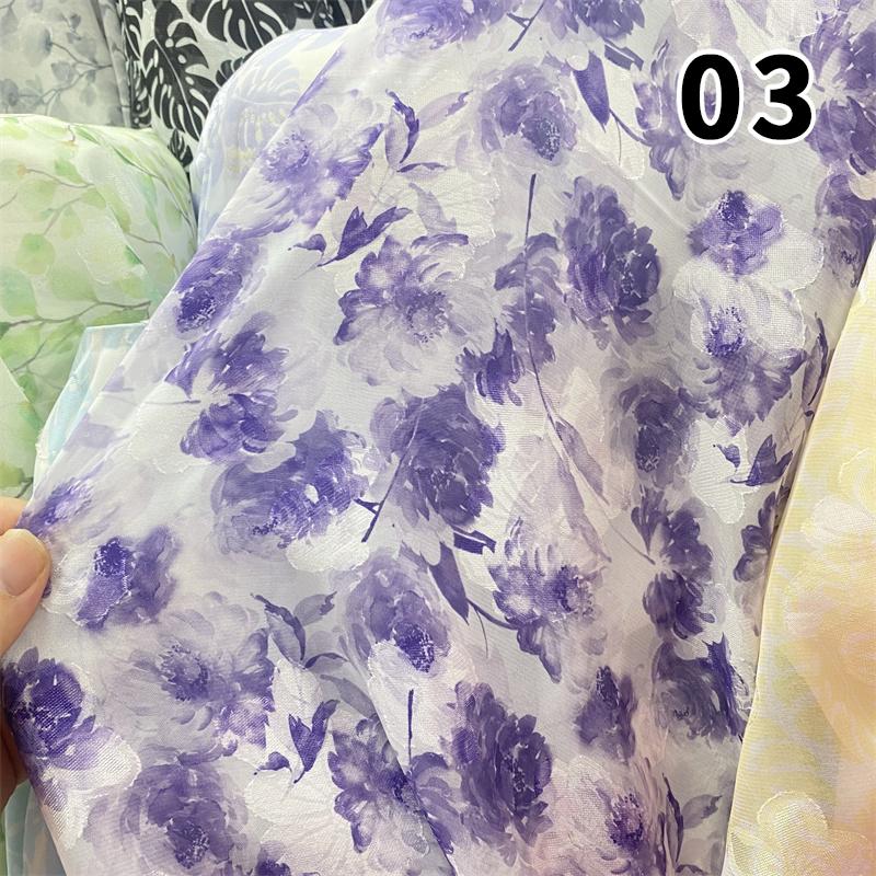 Nowa Tkanina Szyfonowa Miękka Półprzezroczysta Lekka Oddychająca Styl Chiński Żakard Kwiatowy na Sukienki DIY Koszule Przeciwsłoneczne