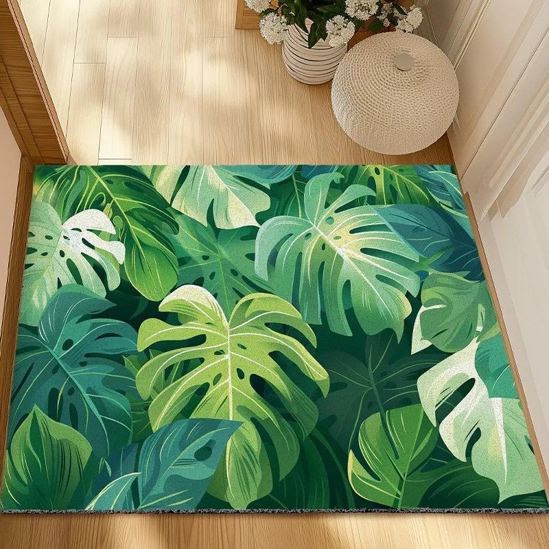 

Tropical Plant Doormat, Leaf Pattern Mat Non-Slip Vibrant Mat, Green Botanical Print Rug for Home Entryway Bedroom Floor 40x60cm