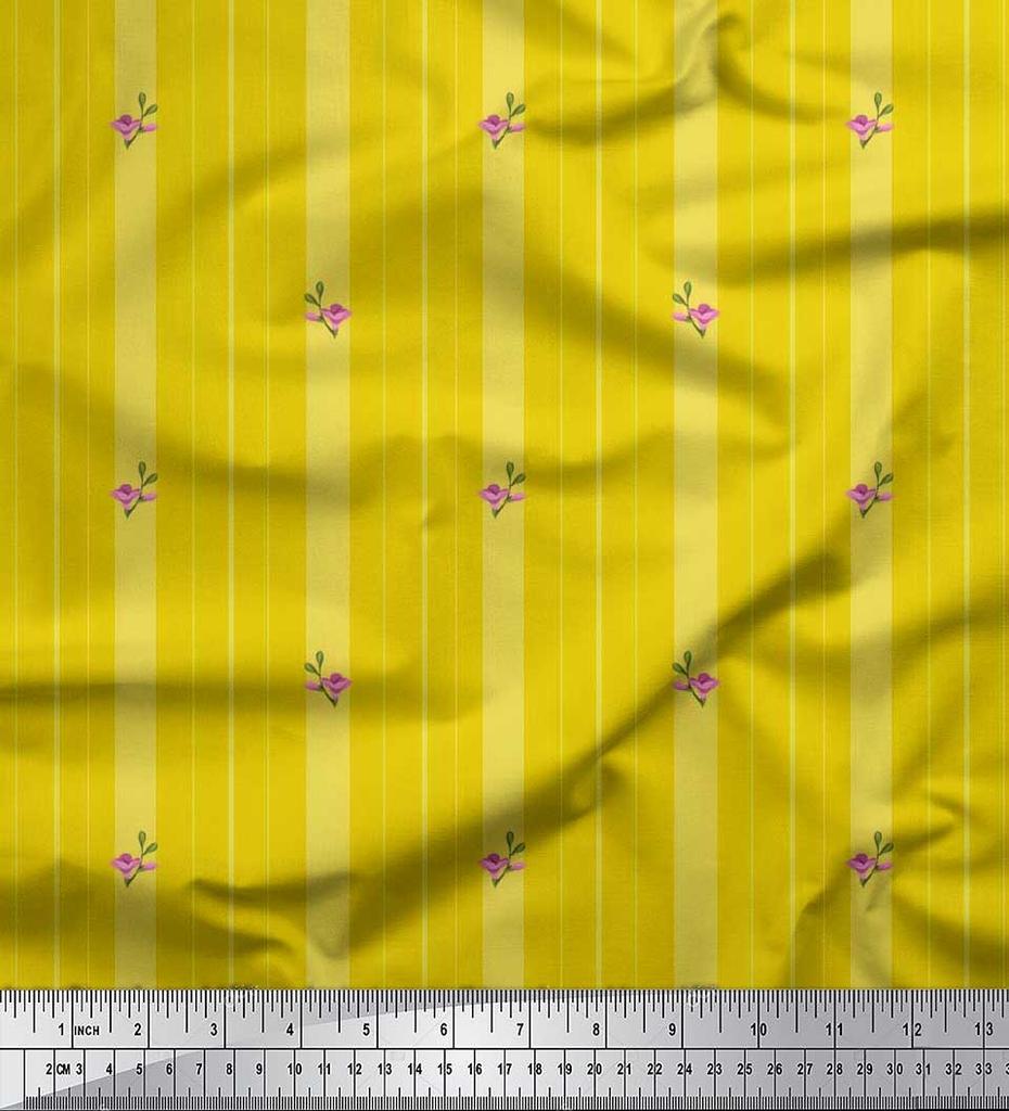 Soimoi Japan Crepe Satin Fabric Artistic Floral & Stripe Fabric Prints By metre 42 Inch