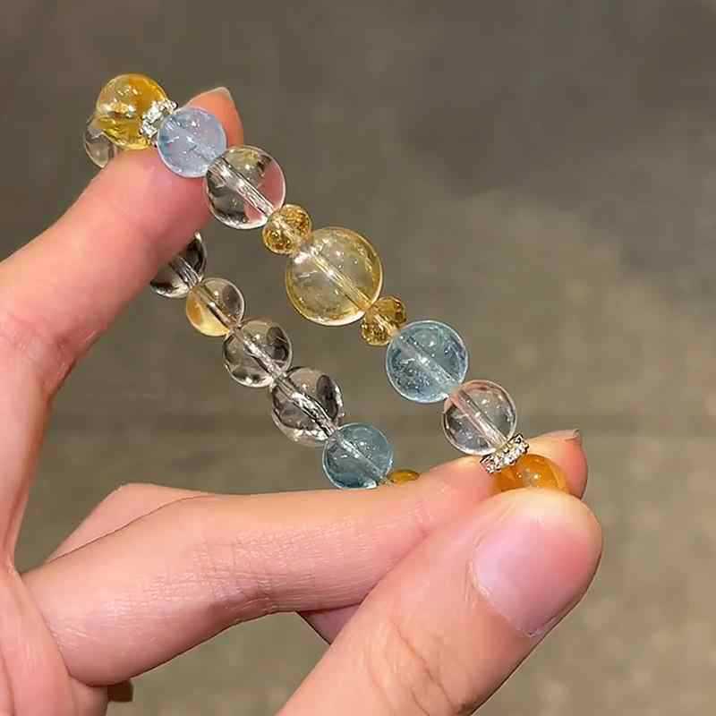 Elegant Crystal Bracelet: Yellow Apatite & Aquamarine, Light Luxury Design - Perfect Qixi Festival Gift for Women