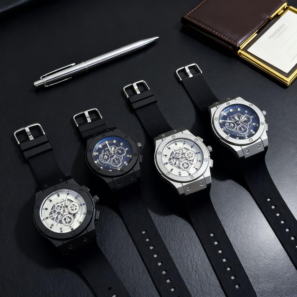Men'S Watch Hollow Imitation Mechanical Outdoor Leisure Fashion Silicone Belt Quartz Watch Sports Men'S Watch