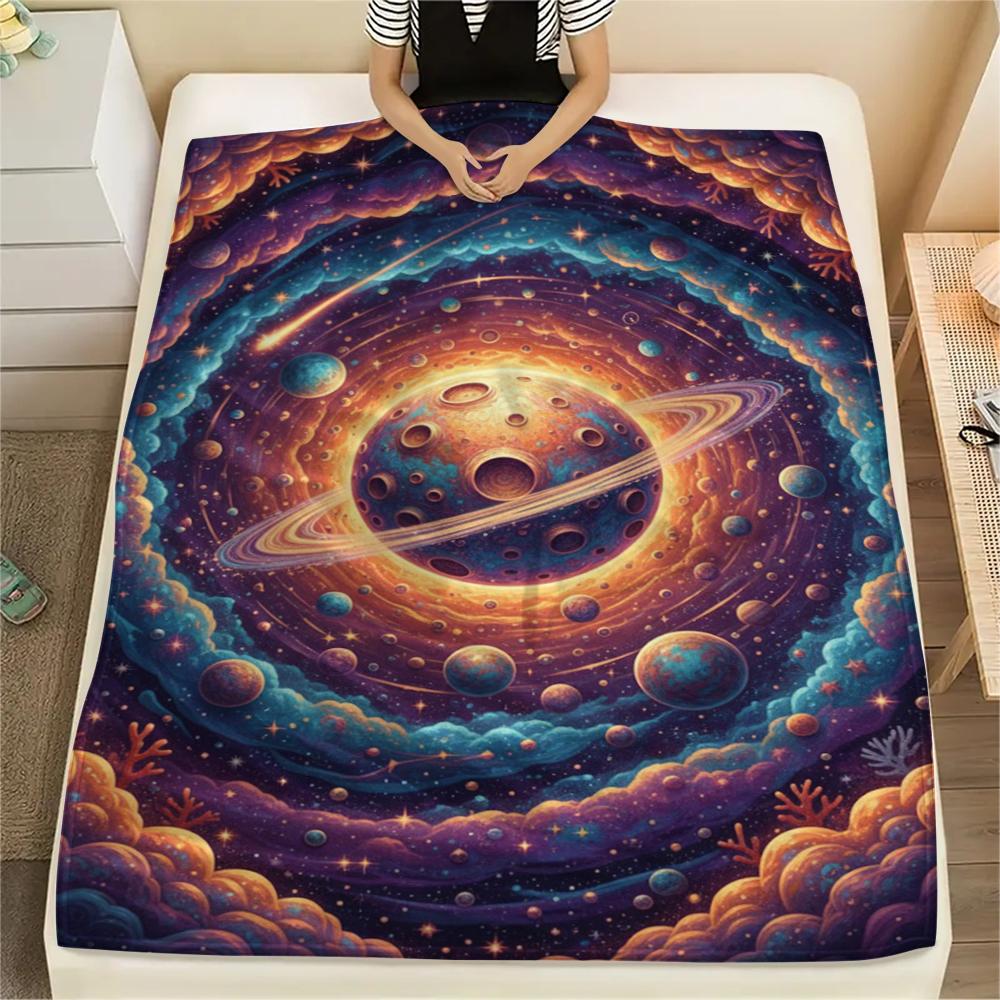 Colorful Starry Sky Sailing Print Flannel Blanket,High quality Comfortable for All Seasons,Home Decor,Warmth and Comfort,Perfect for Christmas Gifts
