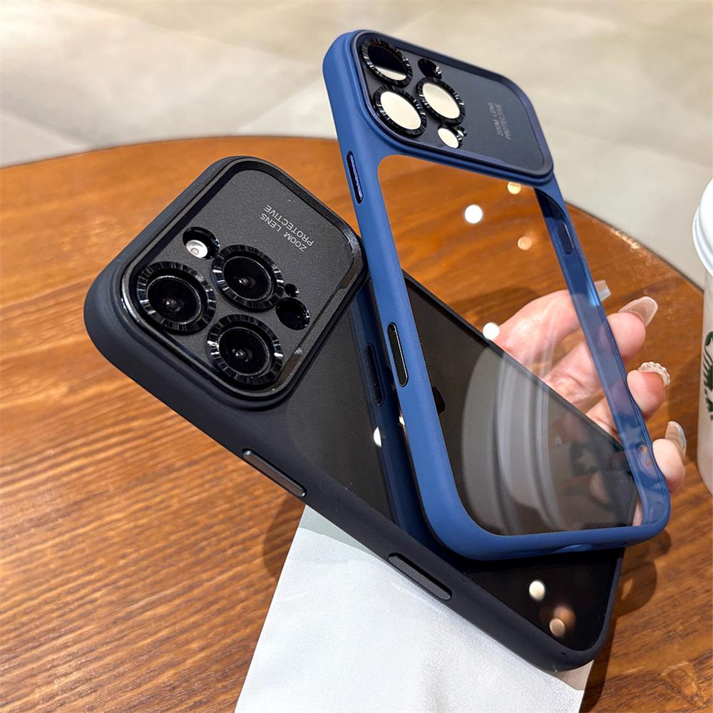 Luxury Magnetic Metal TPU Case For iPhone 17 16 15 14 Pro Max Plus Case Translucent Acrylic Hard Bumper Shockproof Protect Cover