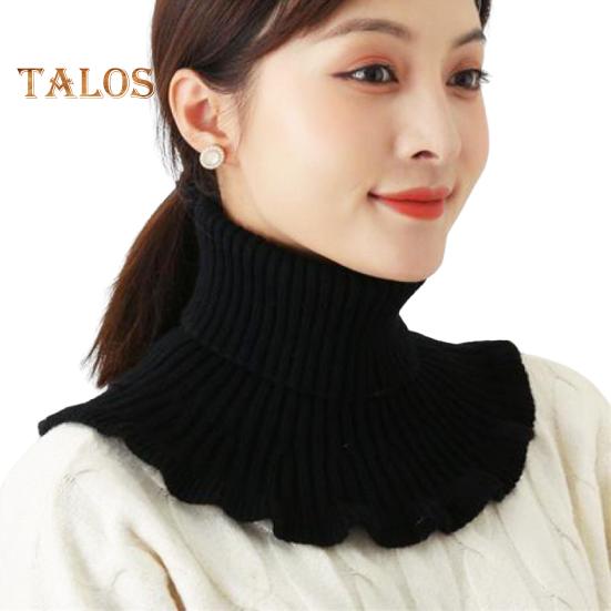 

Женский искусственный шарф с высоким воротником, ребристая текстура, отделка оборками, однотонный вязаный воротник, осень-зима, утолщенный теплый искусственный воротник чёрный