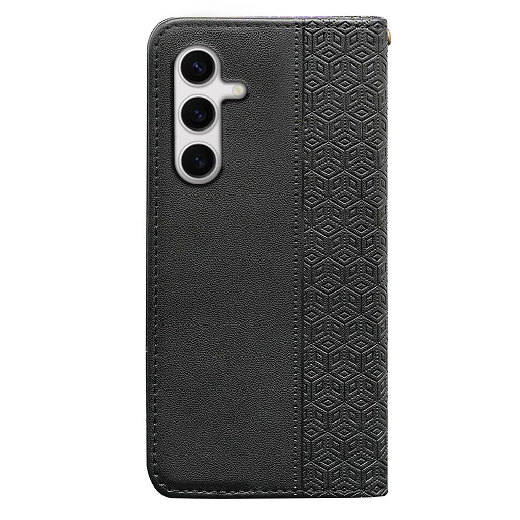 For Samsung Galaxy S24 FE Wallet Phone Case Strong Magnetic Checkered Pattern Imprint Leather Flip Cover
