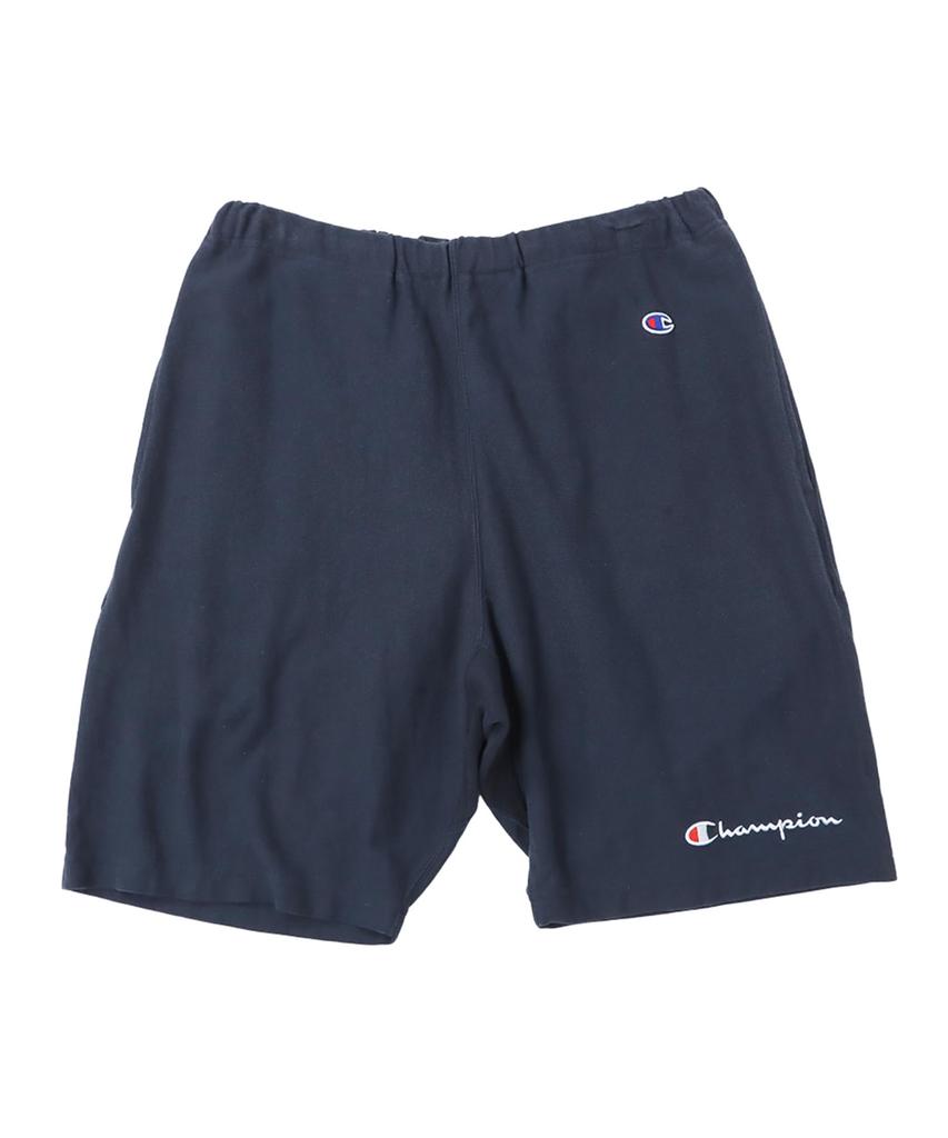 Champion Script Reverse REVERS L Shorts, 100% Cotton, 9.4oz, Embroidered, Ribbed, Logo, Weave(R) Shorts, WEAVE(R) C3-P507, Men's, Navy,