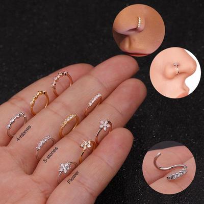 2021 European & American Zirconia Flower Nose Ring Piercing Jewelry with Shiny Diamonds.