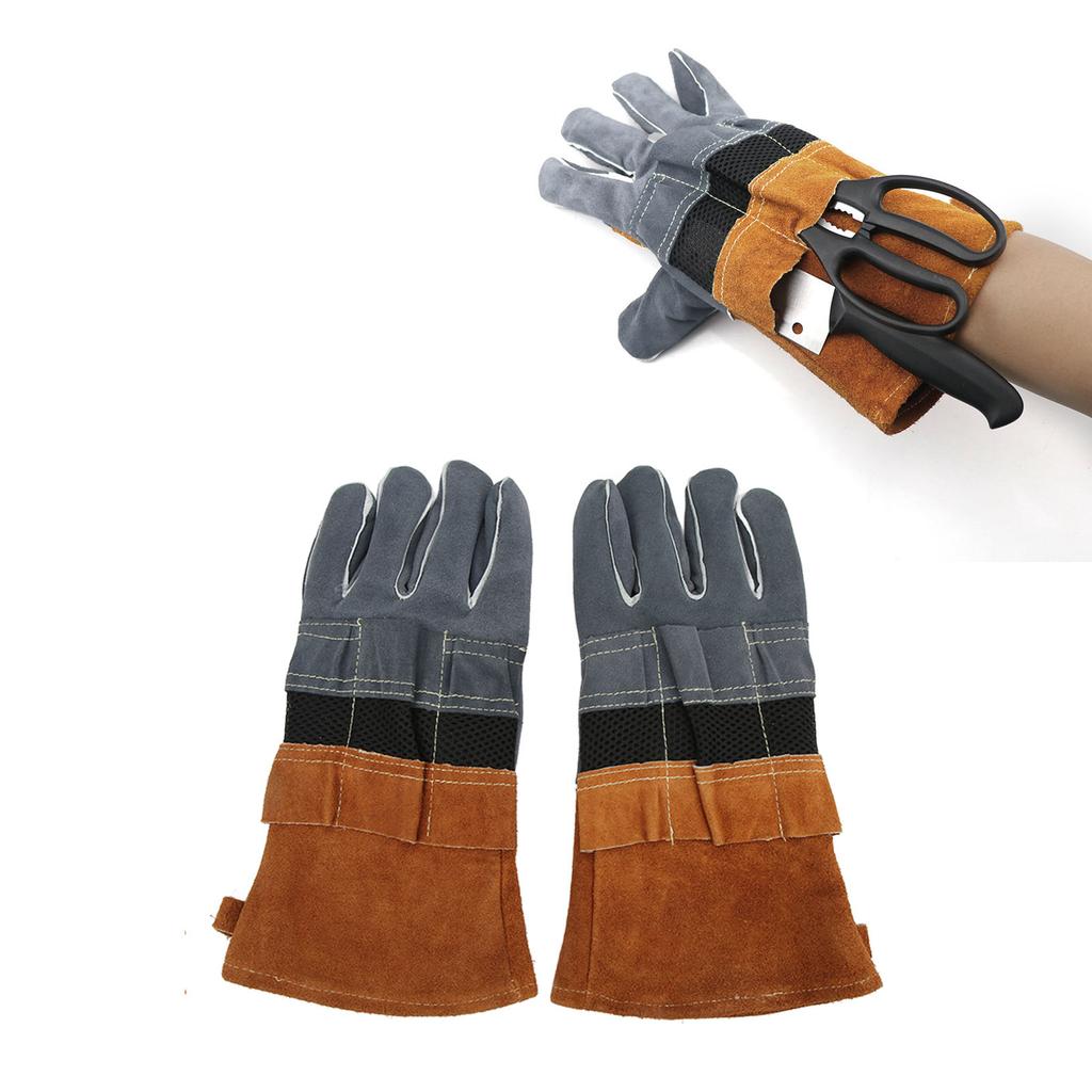 1 Pair of Heat Resistant Gloves  proof Flame Retardant Non Scalding Leather for BBQ Grill